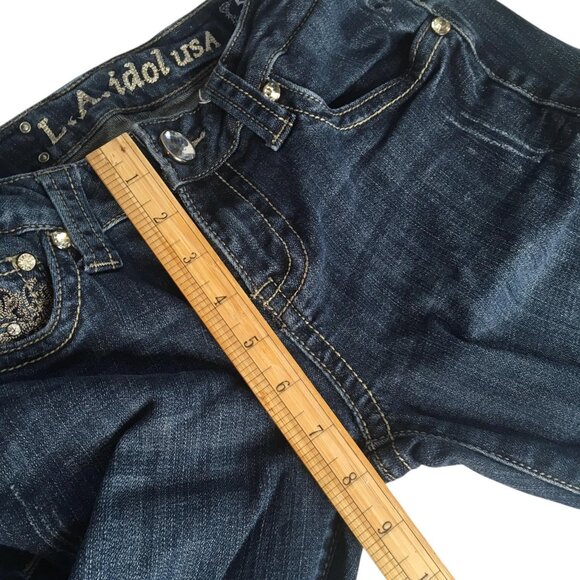 LA Idol Jeans Womens Size 5 Embellished Rhinestone Flap Pockets W29 L34 - Picture 11 of 16